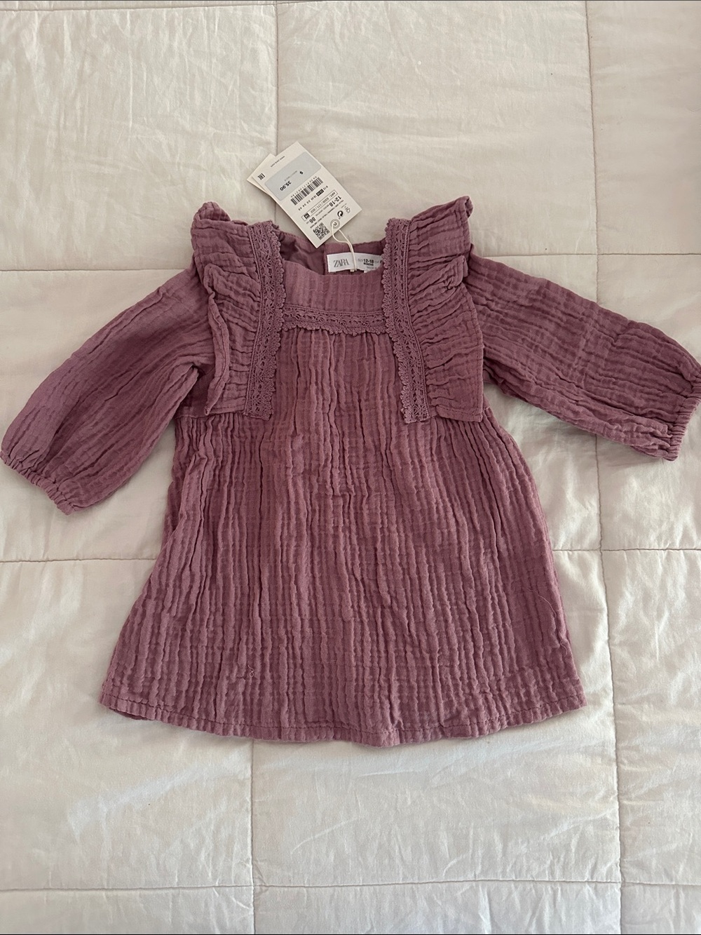 Zara Purple Plum Textured Ruffle Baby Dress 12 - 18 Month